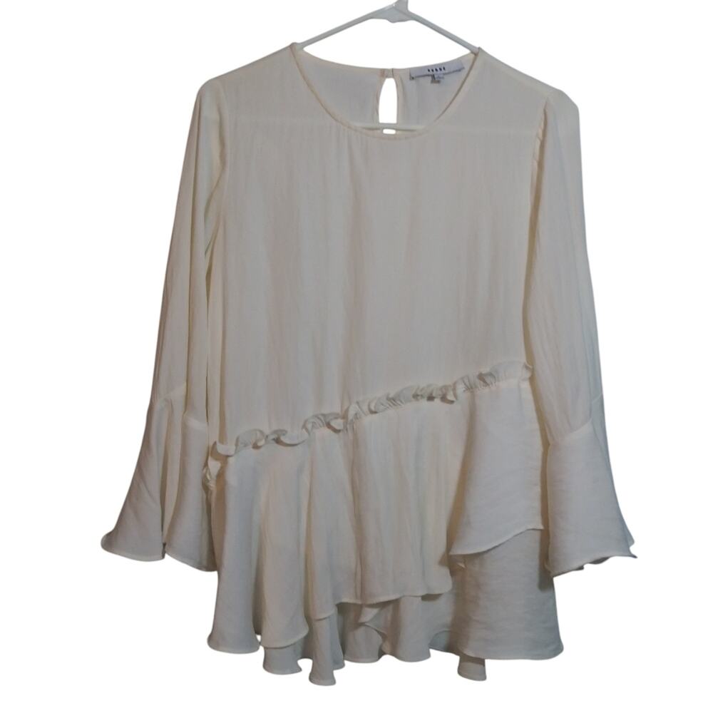 Ro & De Ivory Asymmetrical Ruffle Dramatic Bell Sleeve Blouse Size Small